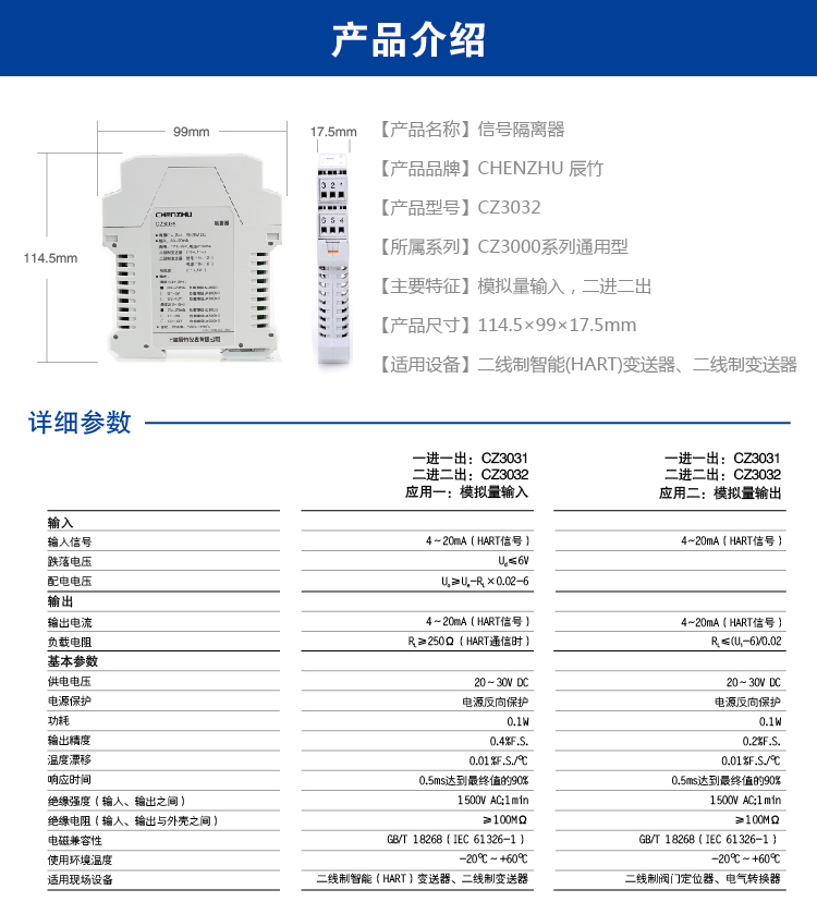 二进二出 模拟量输入、输出隔离器（回路供电）