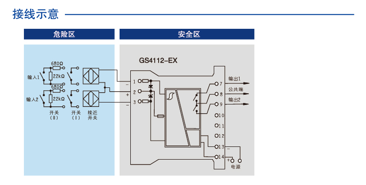 二进二出 开关量输入，继电器输出隔离式安全栅