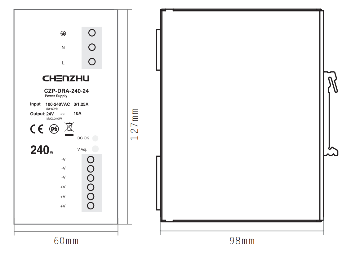 导轨型开关电源240W/12V输出