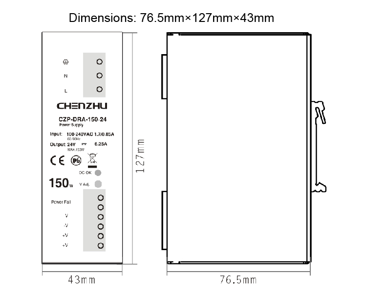 DIN Rail Tpye Power Supply 150W/24V Output