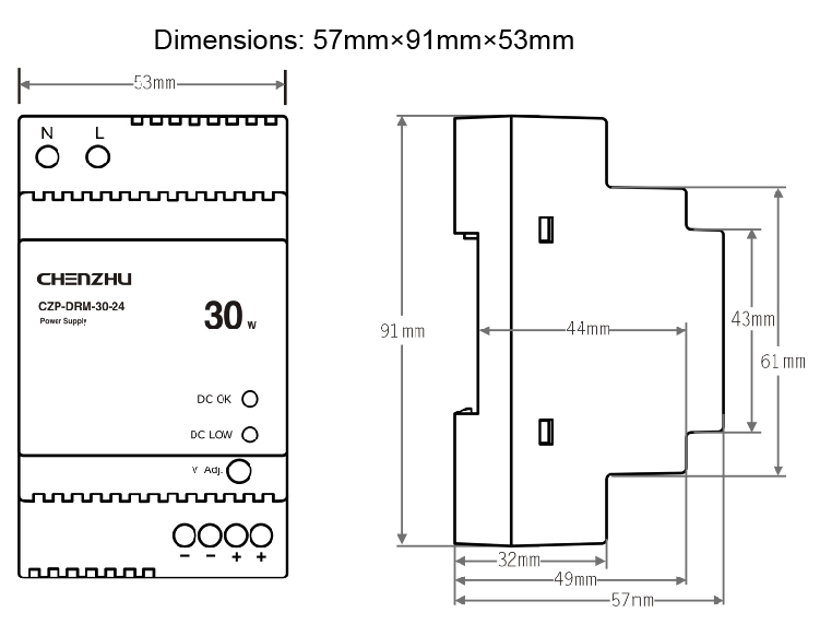 DIN Rail Tpye Power Supply 30W/24V Output